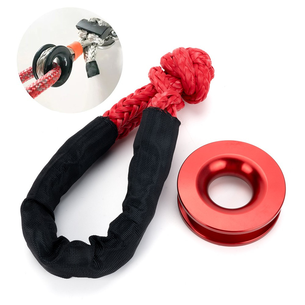 2x Heavy Duty Recovery Ring Snatch Block Pulley Soft Shackle Tow Winch Rope