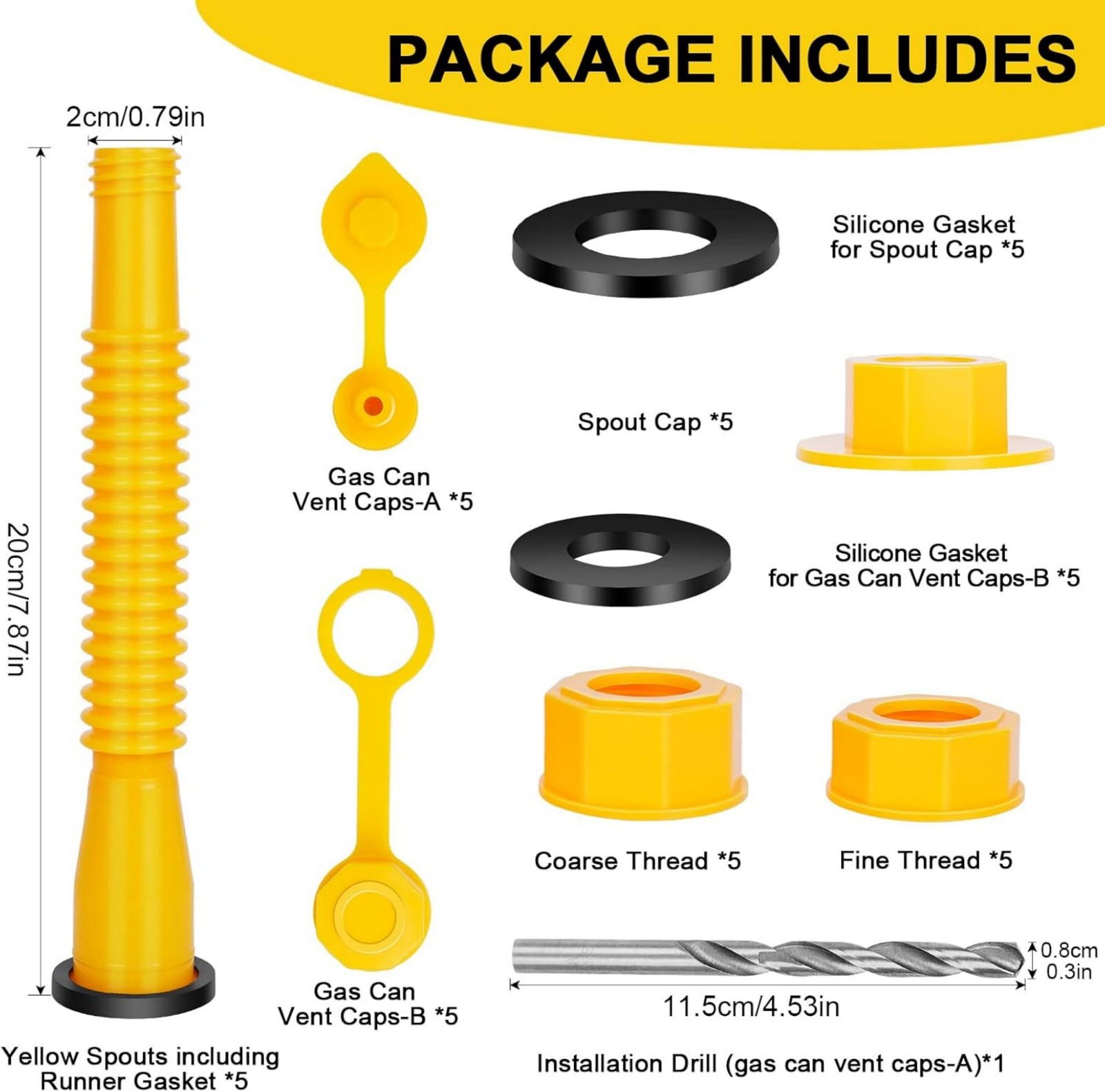 5X Gas Can Spout Nozzle Vent Kit Replacement for Plastic Gas Cans Old Style Caps