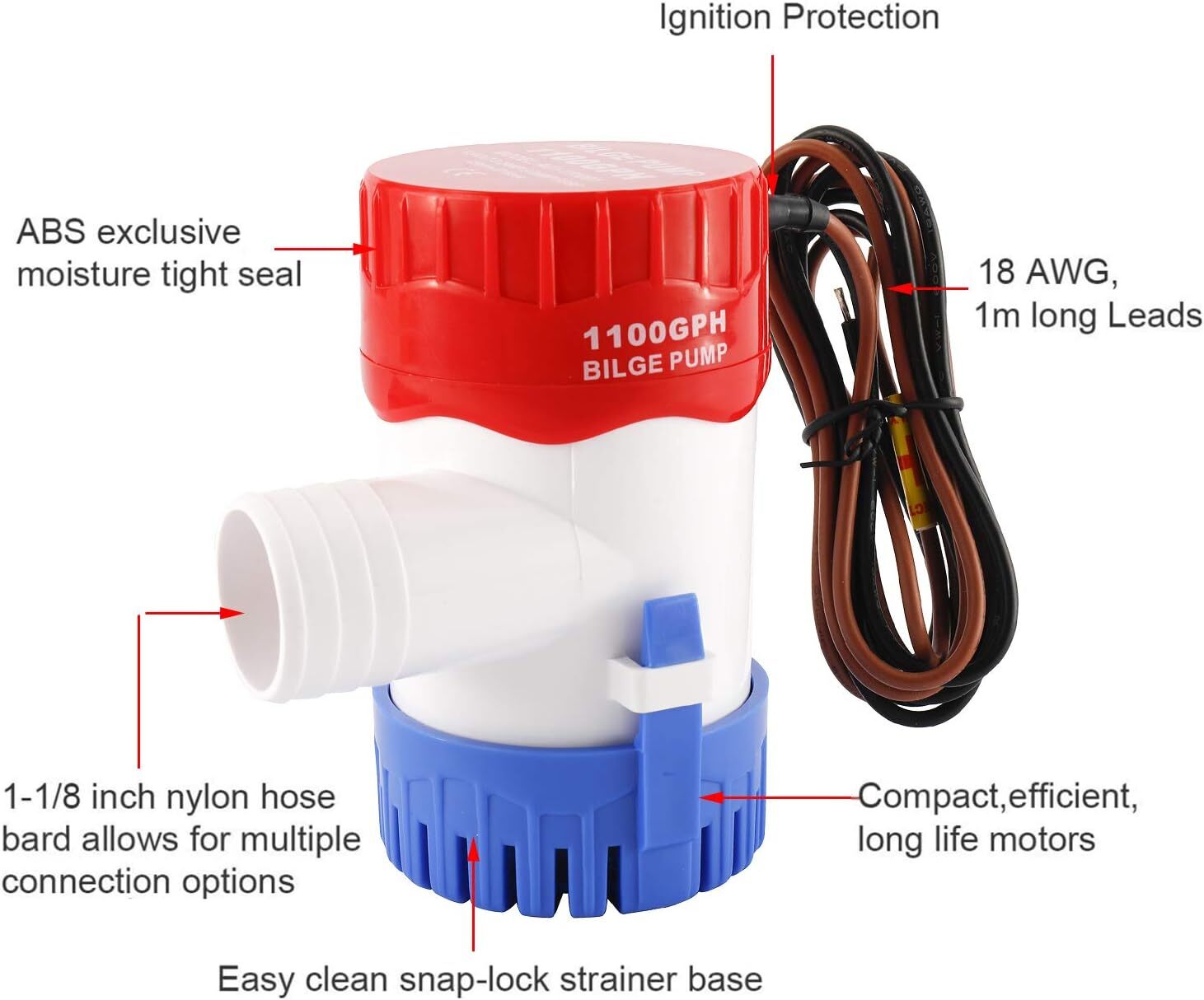 1100GPH Electric Bilge Pump For Boat Marine Submersible Sump Water Transfer USA