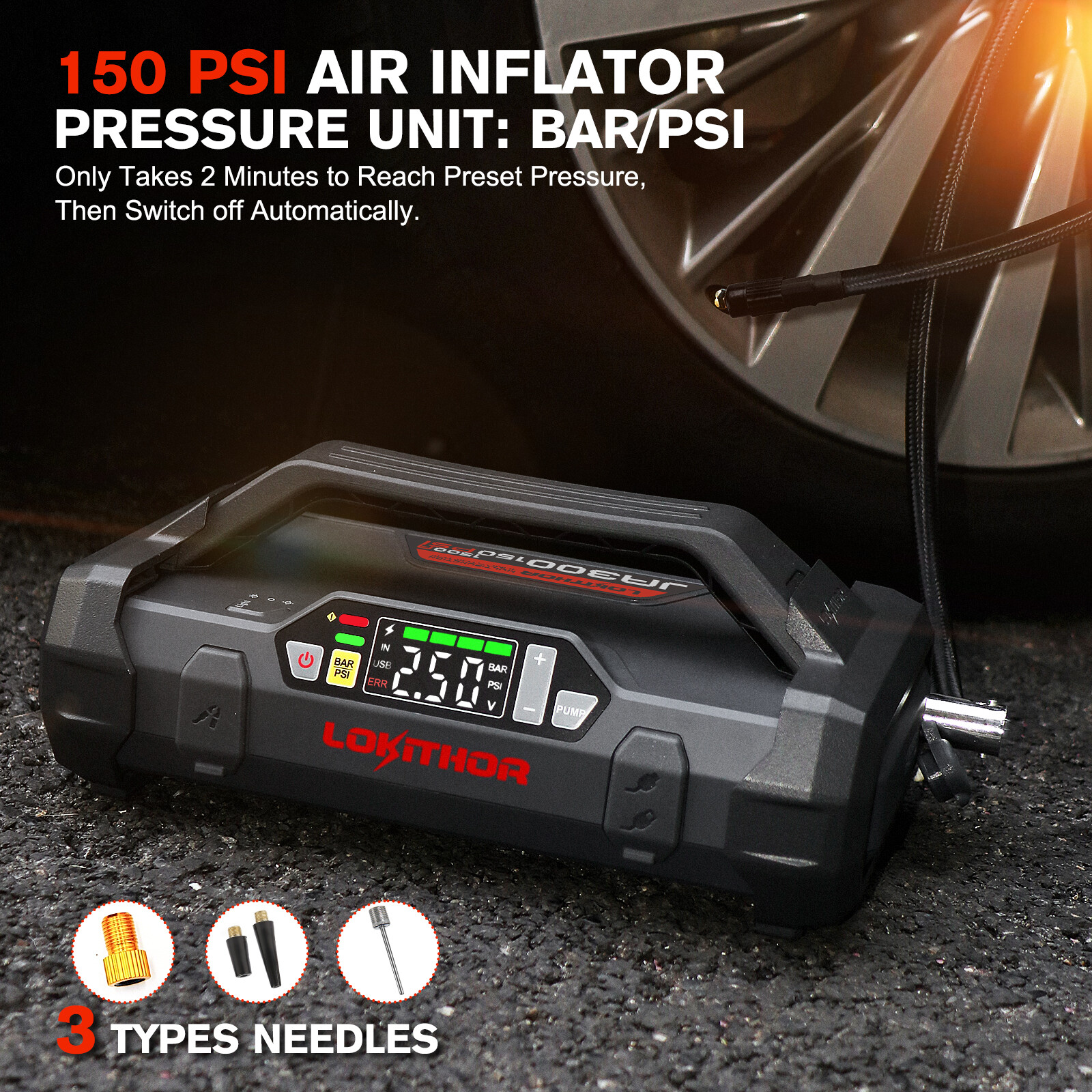 Car Battery Jump Starter with Air Compressor 12000mAh Charger Emergency Power
