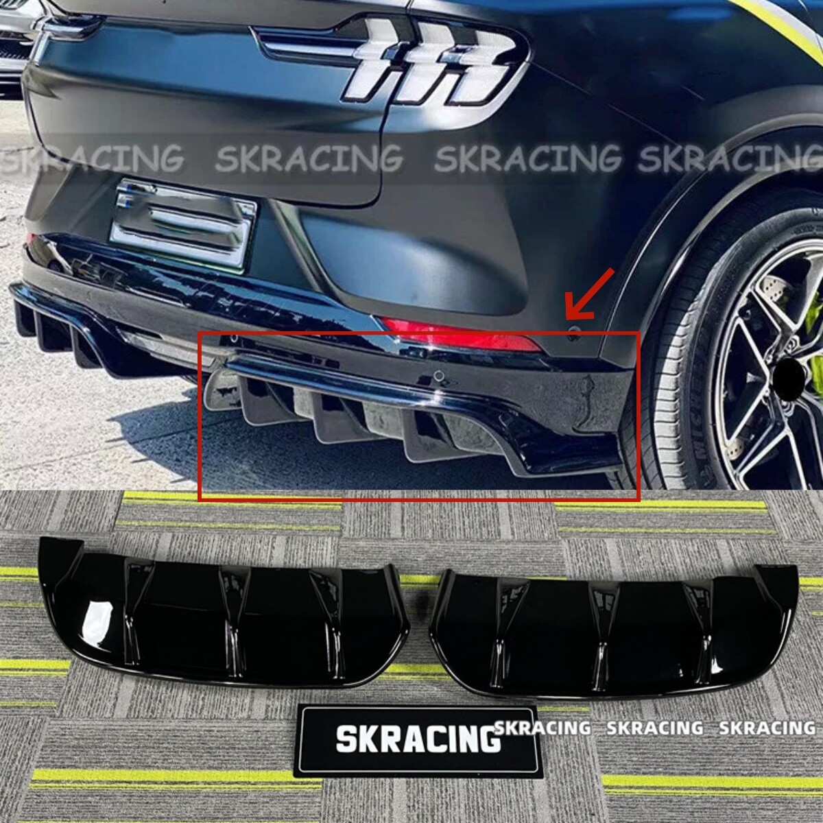 Fits For Ford Mustang Mach-E 2021-24 Black Rear Bumper Diffuser Lip Spoiler Kit