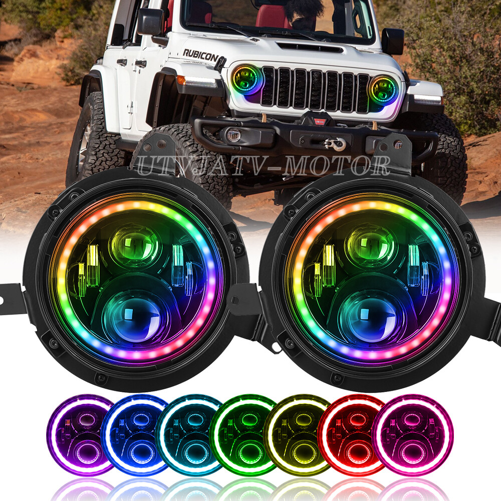 RGB 9″ Halo LED Headlights DRL for Jeep Wrangler JL JLU Gladiator 2018-2023 2024