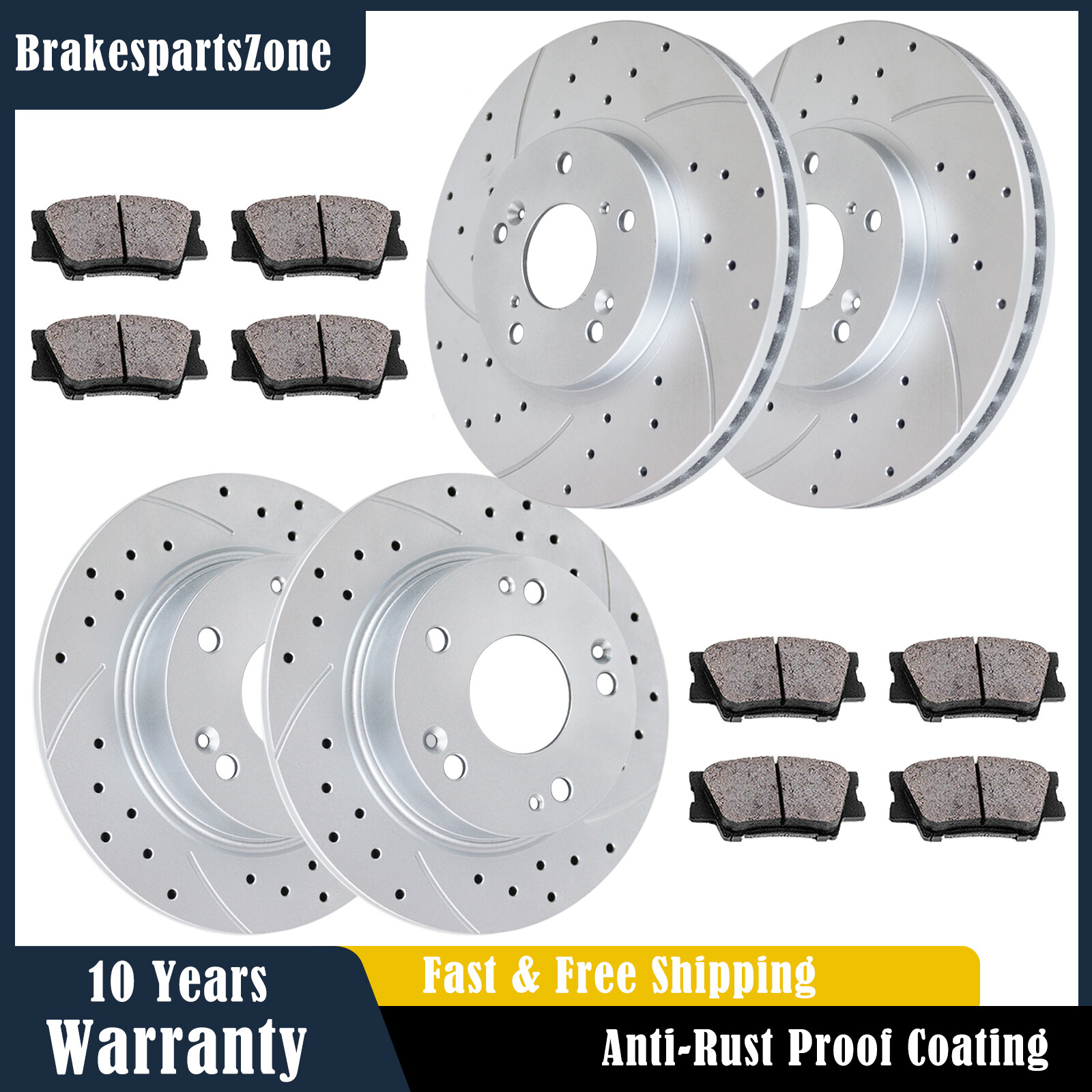 Fit for Honda Accord 282mm Front and 260mm Rear Drilled Brake Rotor Pads Brakes