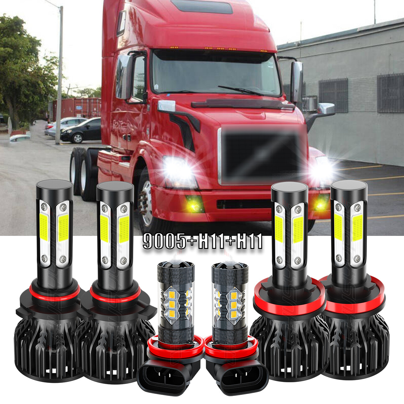 For Volvo VNL VNM 2004-15 6PCS Combo LED Headlight High/Low Beam+Fog Light Bulbs