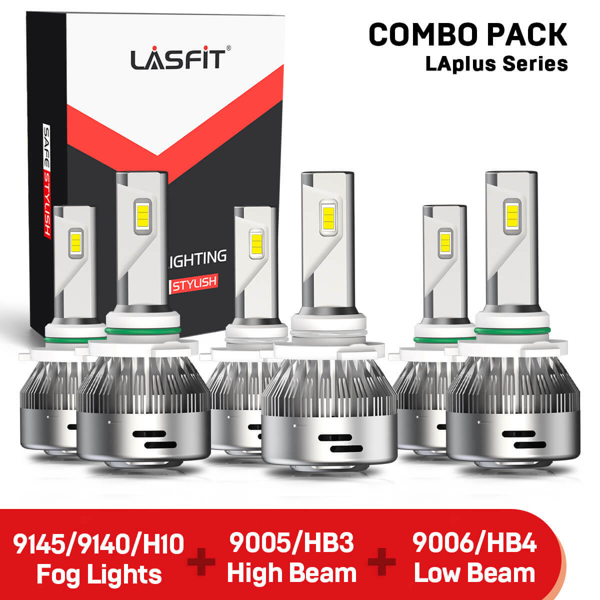 LASFIT 9005 9006 9145 H10 LED Headlight High Low Beam Fog Light Bulb 6000K White