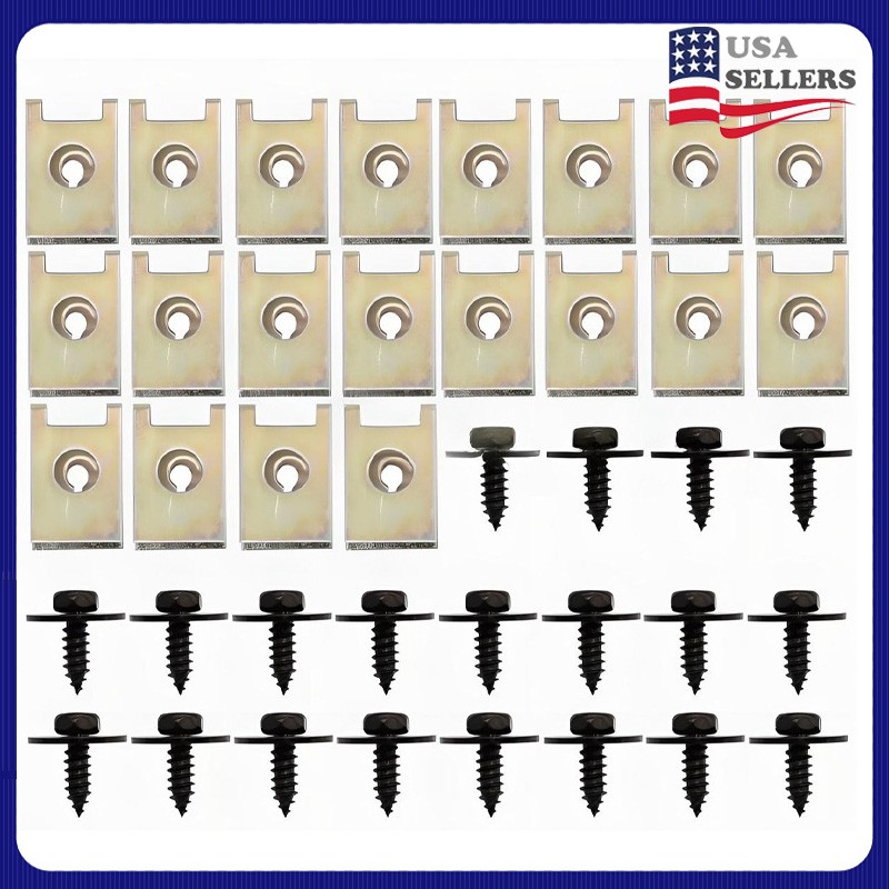 40x Metal Car Screw Body Fender Bumper Retainer U Nut Clips Gasket Fastener Kit