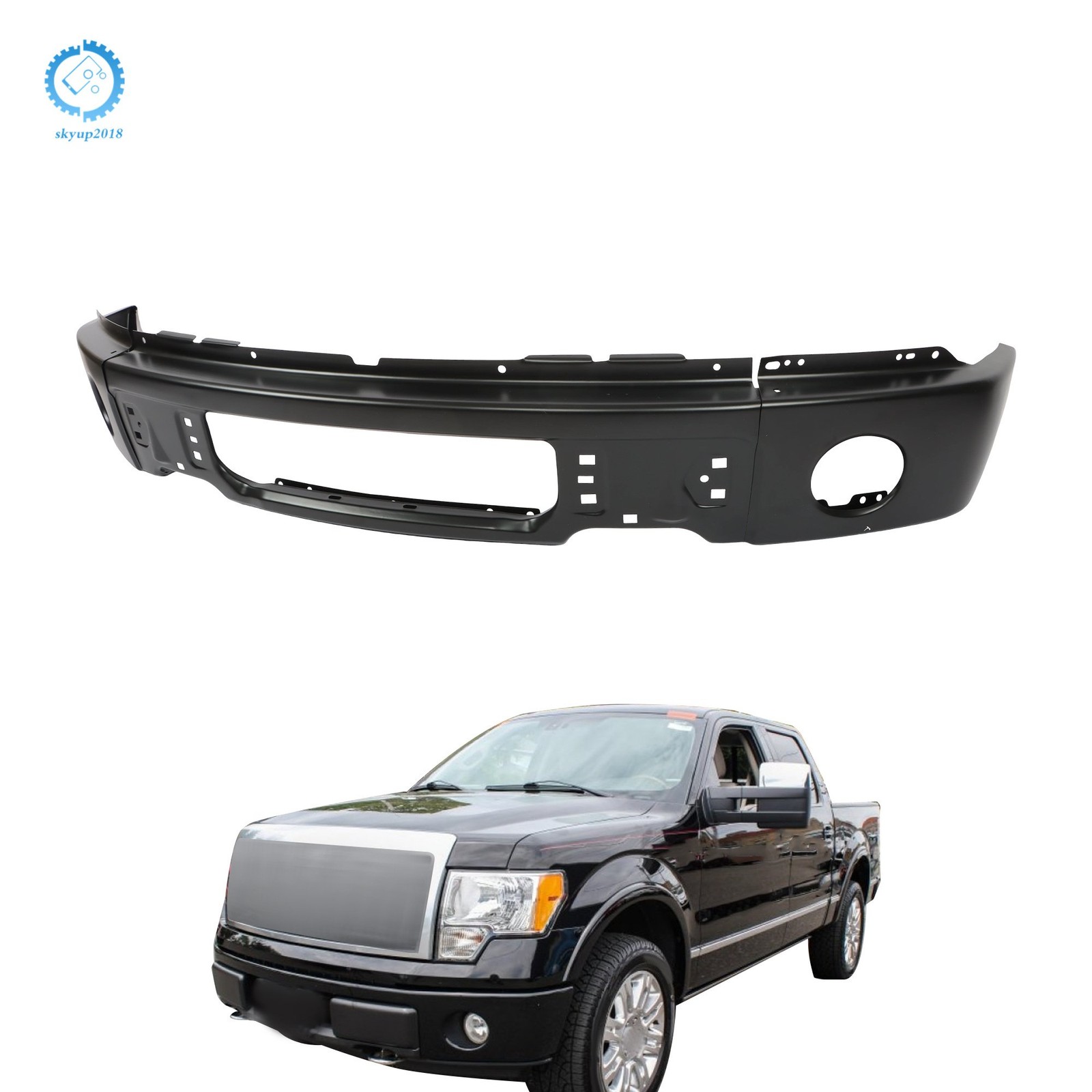 Split-Type For Ford F150 2009-2015 W/ Fog Light Hole Steel Front Bumper Black
