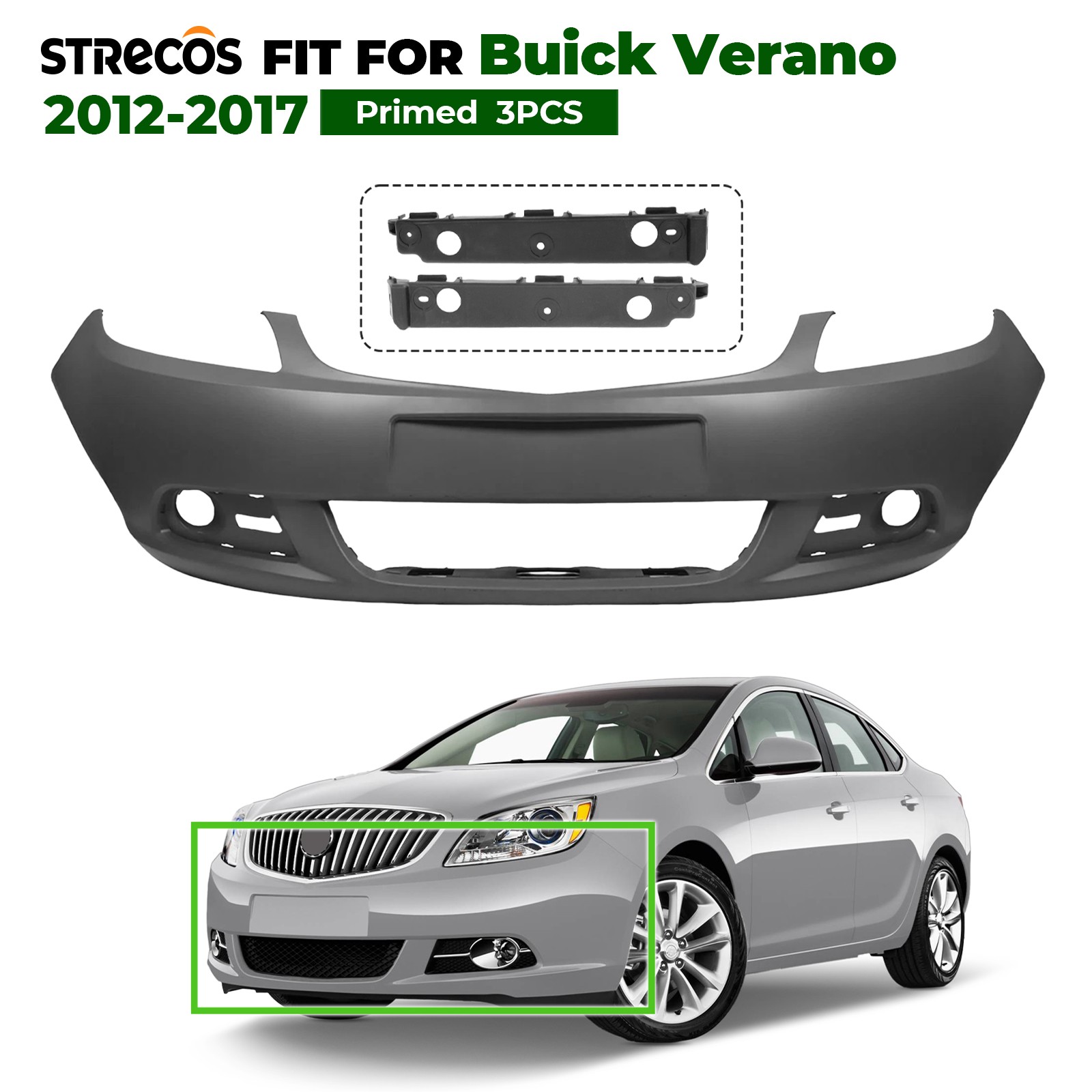 Primed Front Bumper Cover For 2012 2013 2014 15 16 2017 Buick Verano W/ Brackets