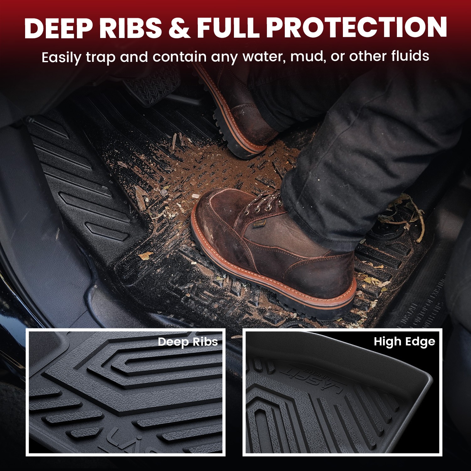 LASFIT Floor Mats for Ford Edge 2015-2024 Waterproof Protection TPE Cargo Liner