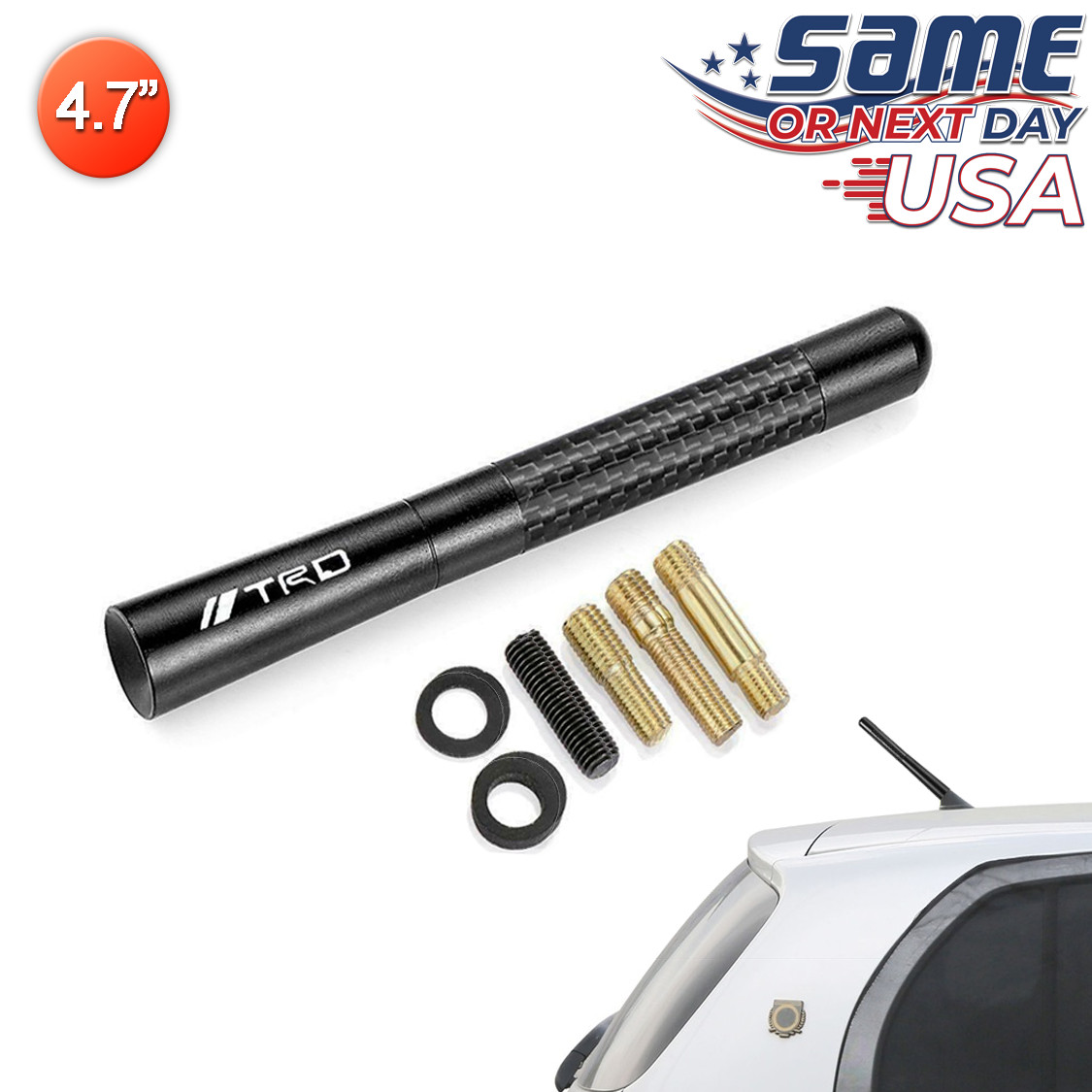 TRD Carbon Fiber Antenna BLACK Aluminum Stubby 4.7″ Inch For Toyota – USA