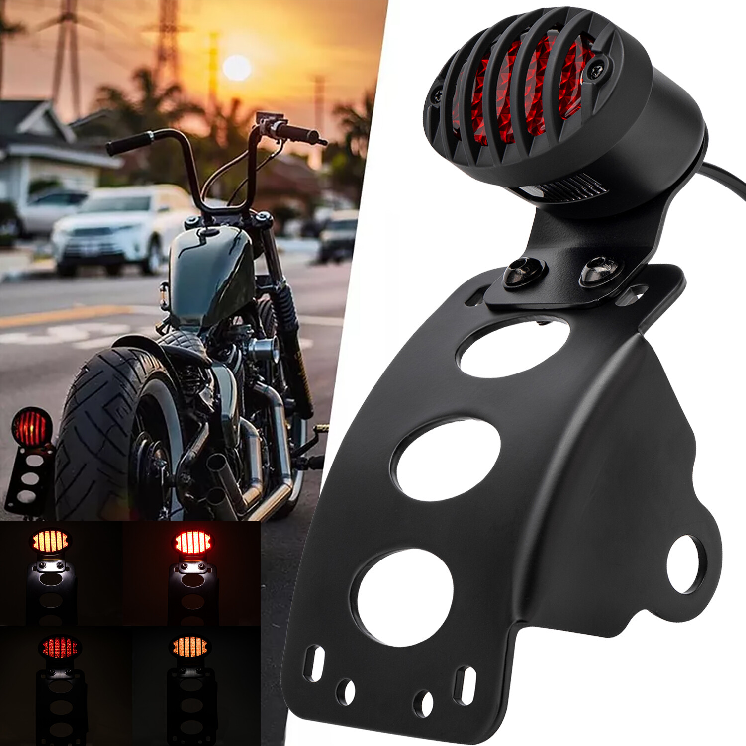 Motorcycle Side Mount License Plate Bracket + LED Taillight For Harley Universal