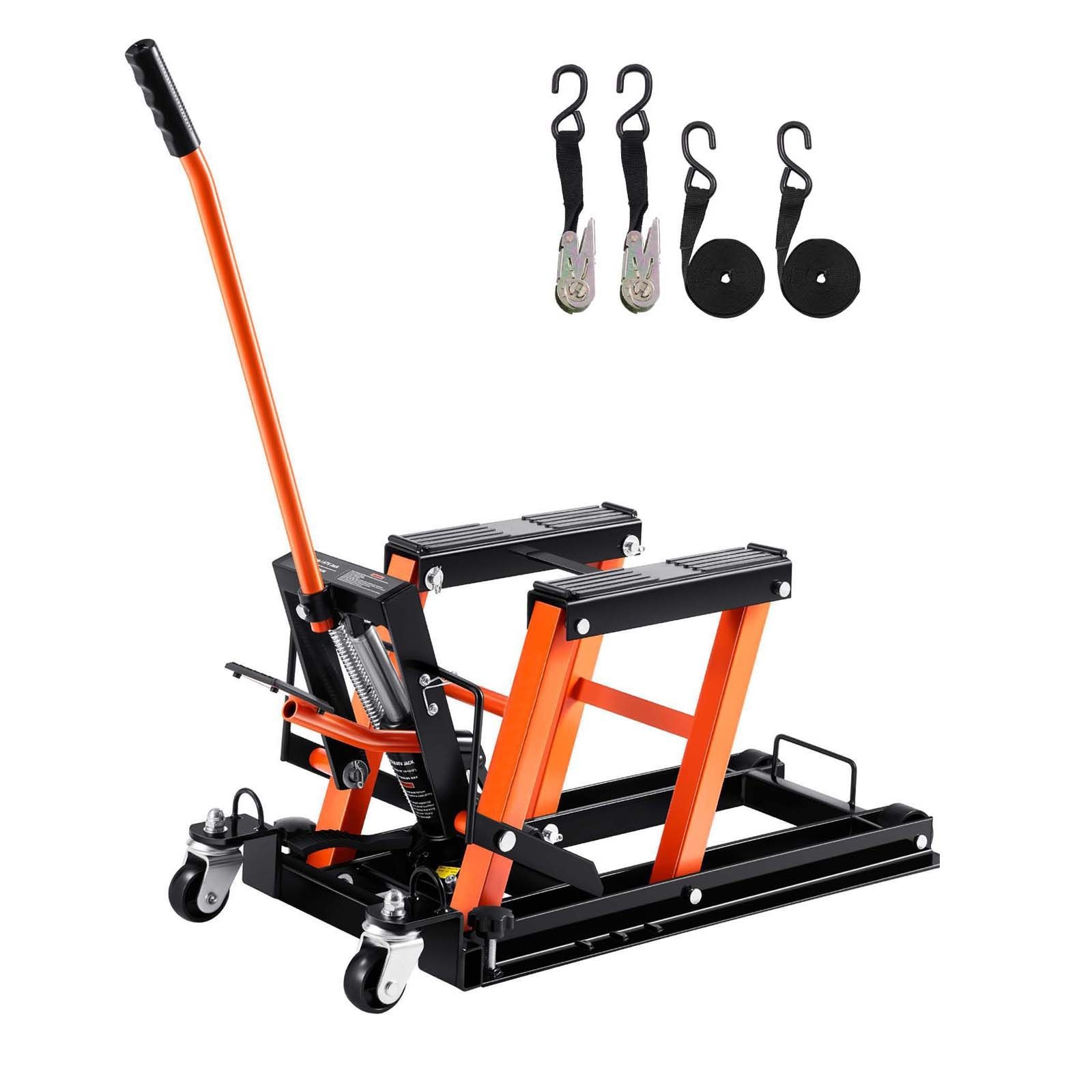 Steel 1500LB Hydraulic Motorcycle Lift Jack 4.7-15in Scale with 4 Wheels Cart