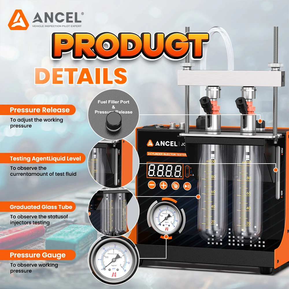 Ancel ANJ400 Fuel Injector Cleaner Ultrasonic Fuel Injectors Tester Machine Kit