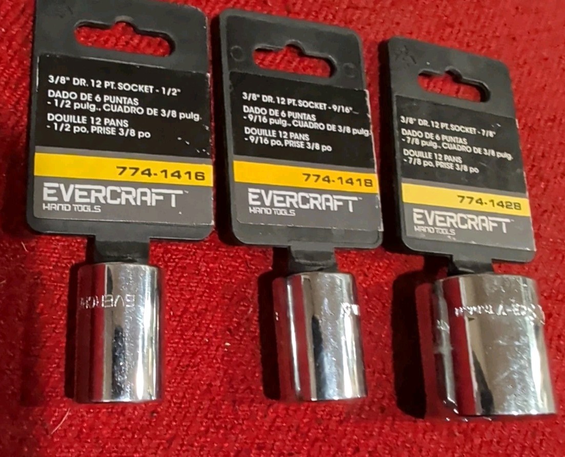 3pc NAPA Evercraft 3/8 Drive 12 Point Sae Socket Assortment 1/2, 9/16, & 7/8