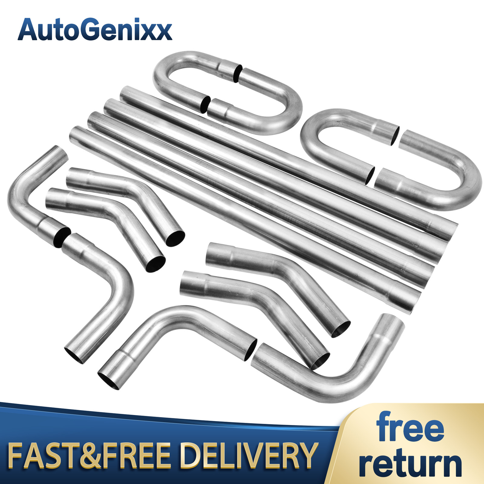 16PCS 2.5″OD STEEL DIY CUSTOM MANDREL EXHAUST TUBING PIPE STRAIGHT & BEND KIT