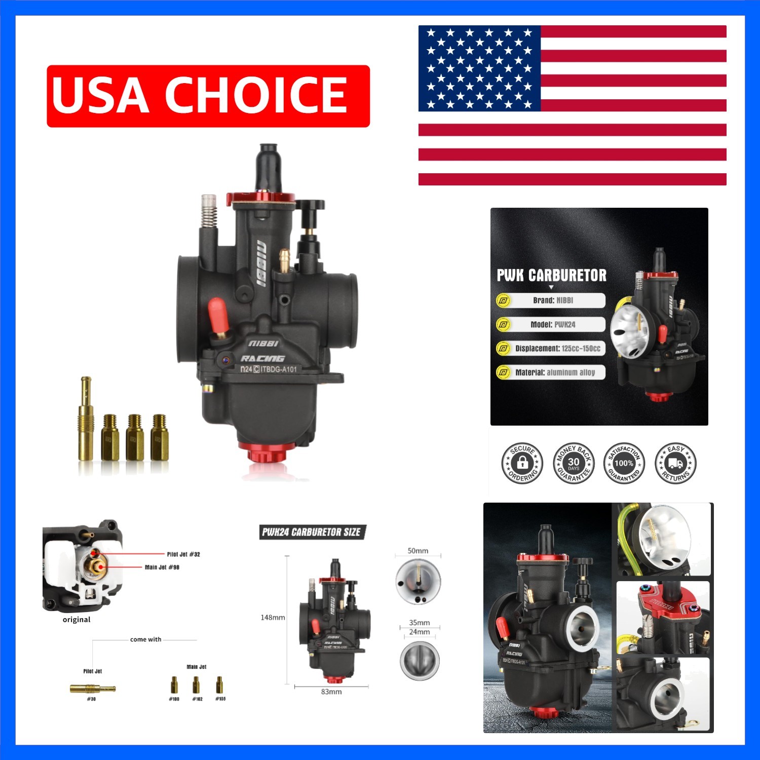 Precision Machined 125cc-150cc Carburetor, Compatible with Yamaha & Kawasaki