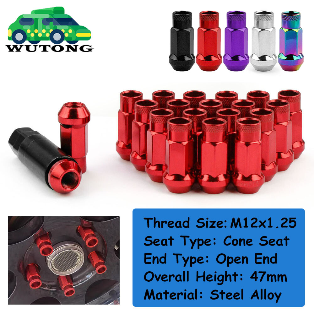 20pcs 12×1.25 Lug Nuts Cone Seat Open End M12x1.25 Steel Wheel Lug Nuts with Key