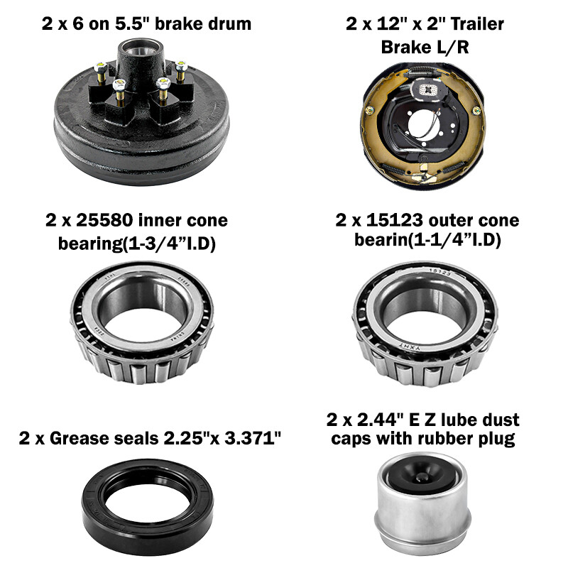 Electric Trailer Brake 12″x 2″ & 6 on 5.5″ Hub Drum Kit 5200-6000lbs Axle 6 Lug