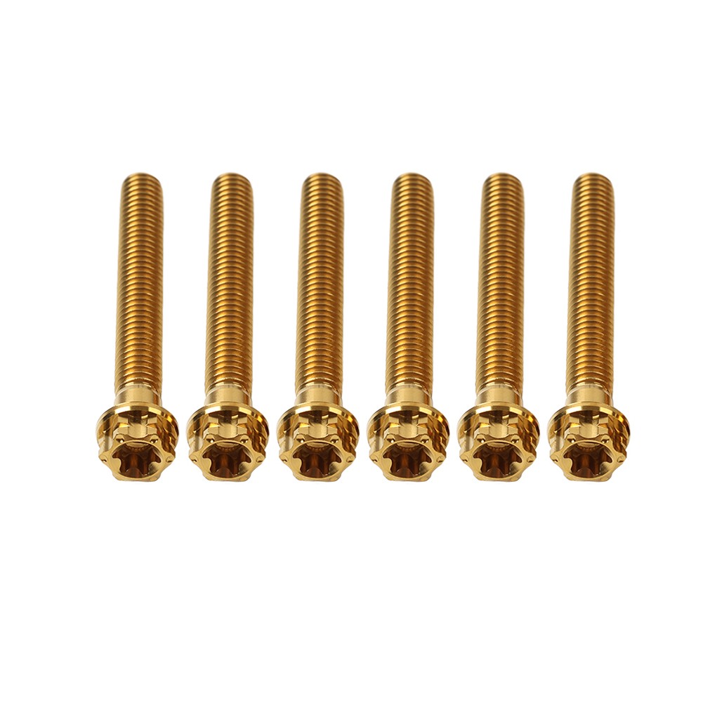 6pcs Titanium Bolts Torx Head Flange Screws M8x50mm Gold For Motorcycle Bike