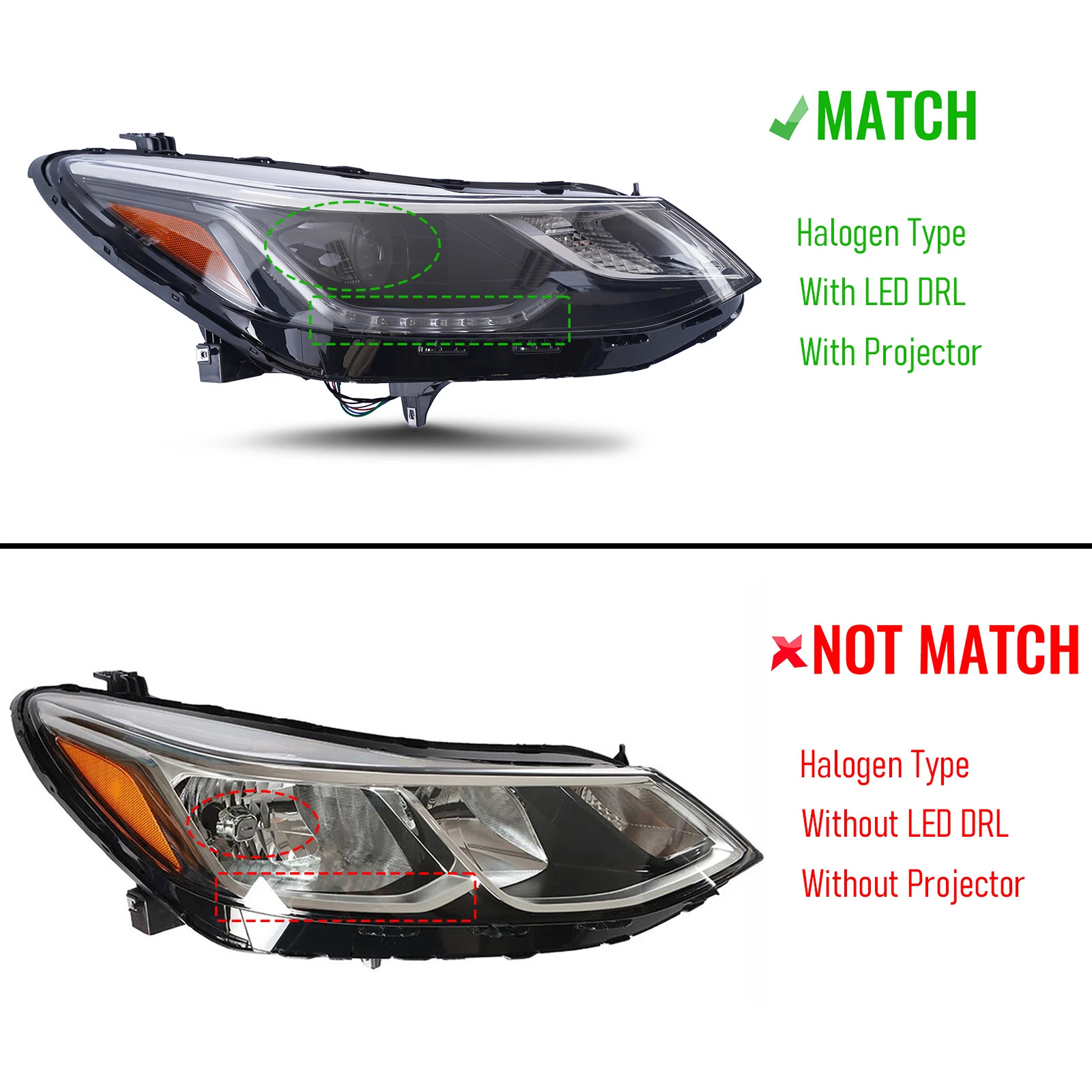 Projector Halogen Headlight w/ LED DRL Right Side RH For 2016-2019 Chevy Cruze