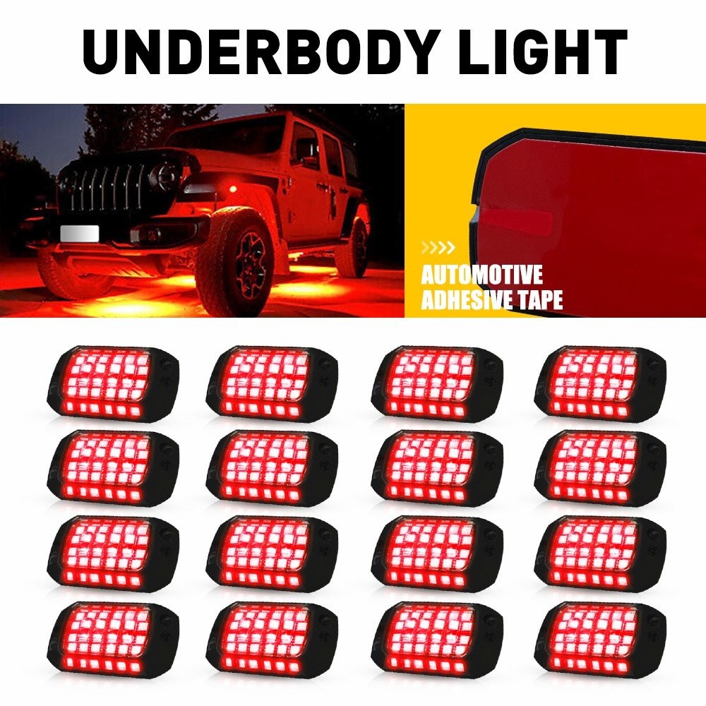 16Pcs Red LED Rock Light Underbody Trail Rig Glow Lamp For Offroad SUV Pickup