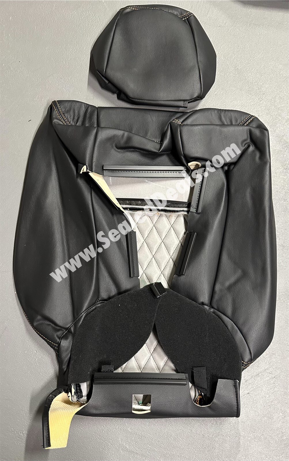 Black Leather Seat Covers Diamond Orange 2015-23 Dodge Challenger Scat Pack Logo