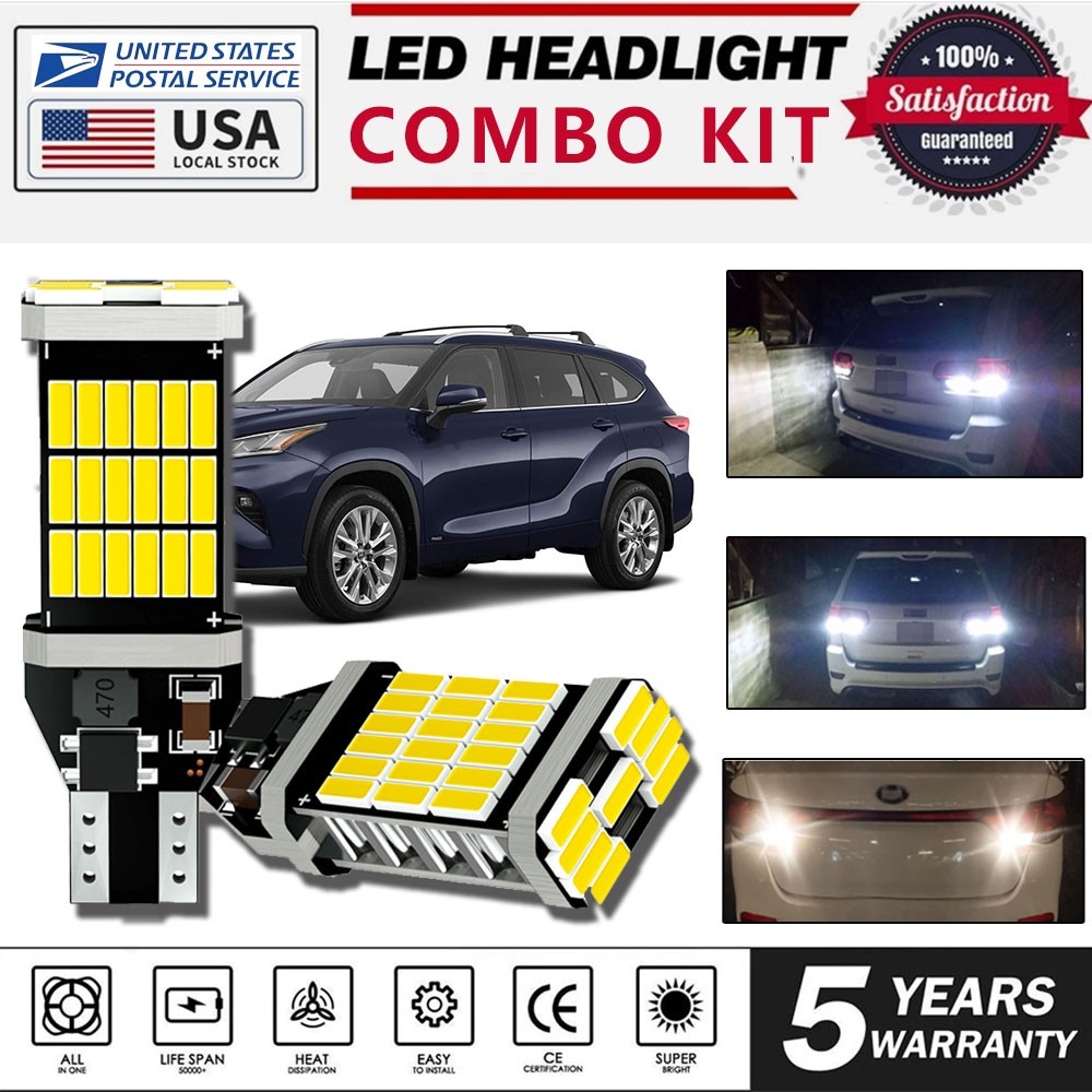 6500K White T15 921 LED Backup Reverse Light Bulbs for Toyota Highlander 06-25