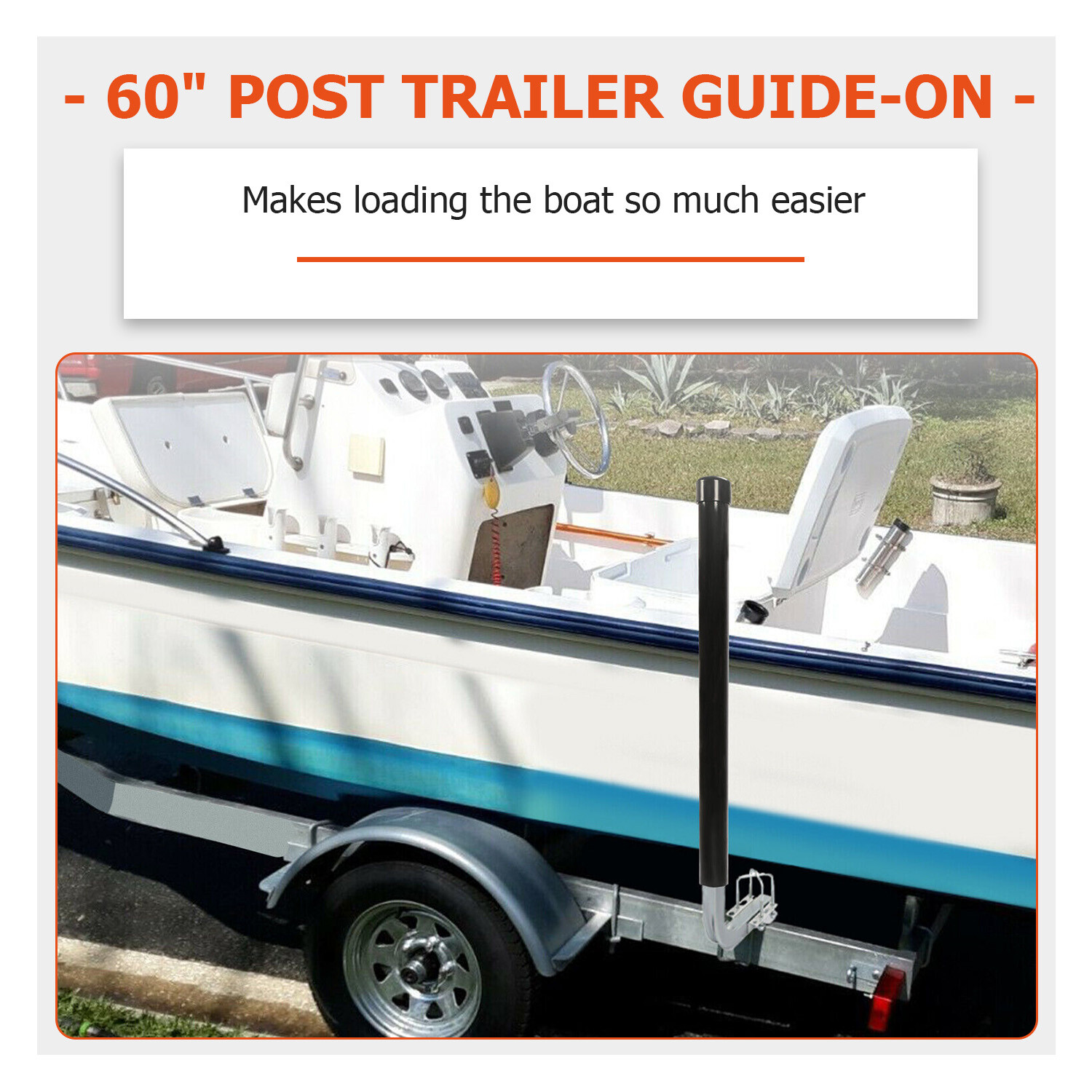 Pair 60″ Boat Trailer Zinc-Plated Guide On Post Kit With PVC Poles Covers Black