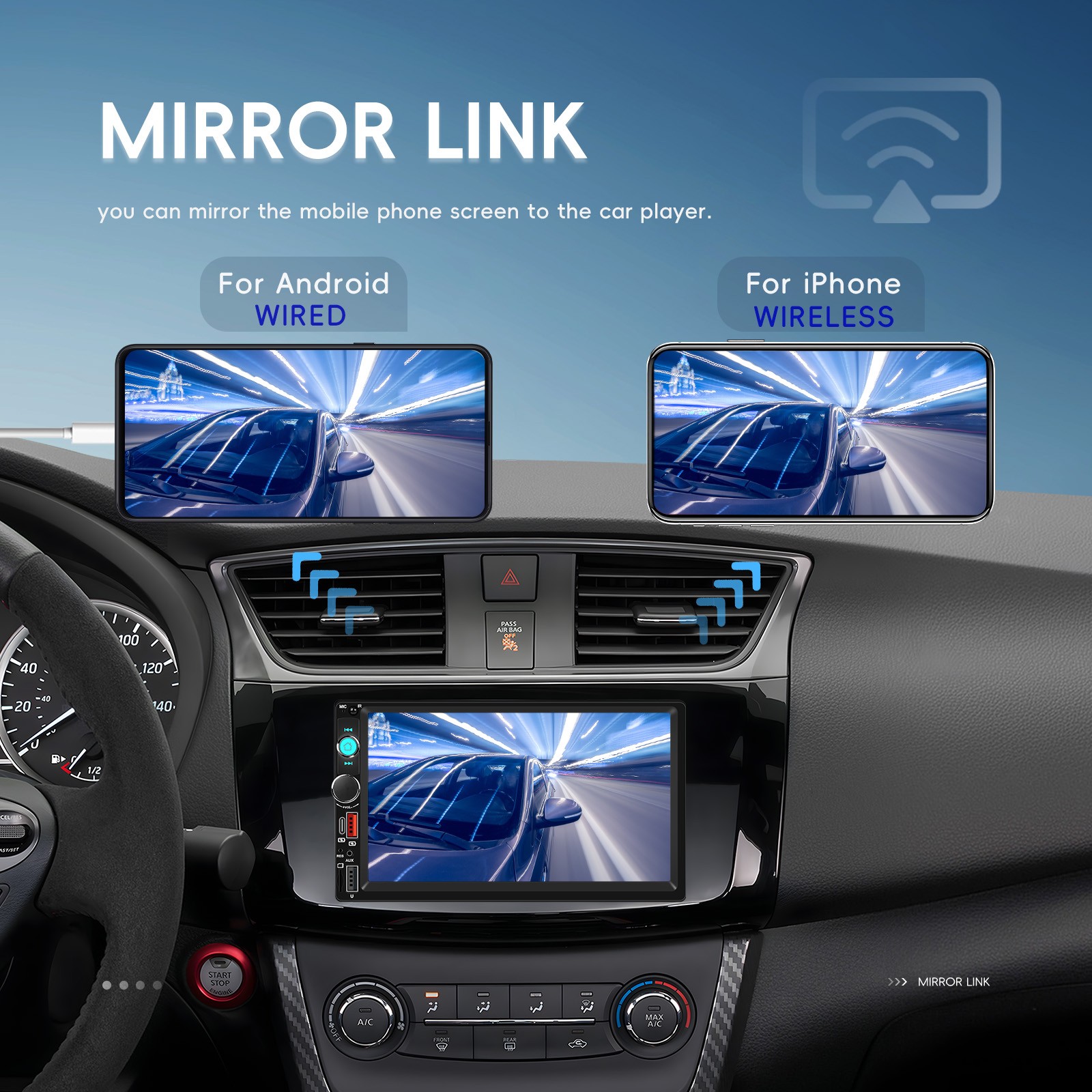 Car Radio Wireless Carplay Android Auto Bluetooth Stereo Touch Screen MP5 Player