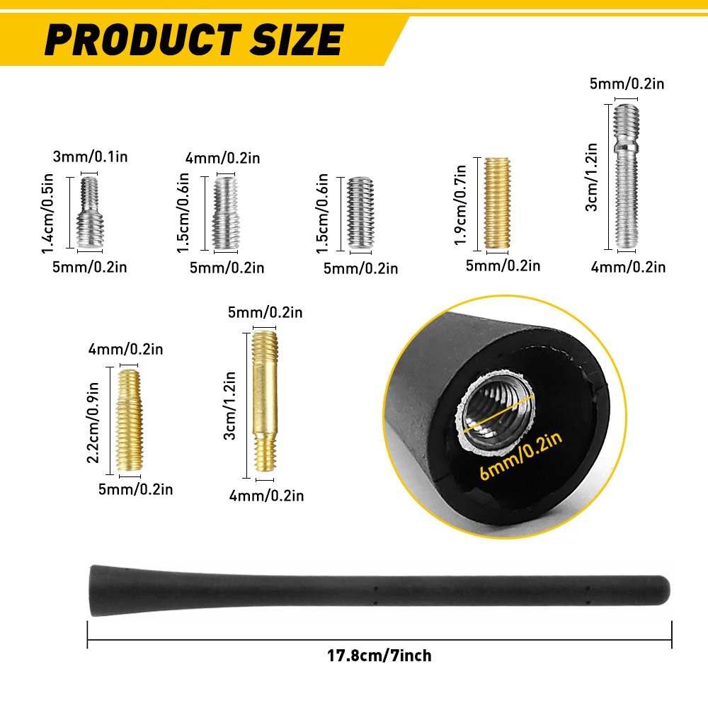 7″ Short Rubber Antenna Mast Radio AM/FM Black Rubber+copper universal durable