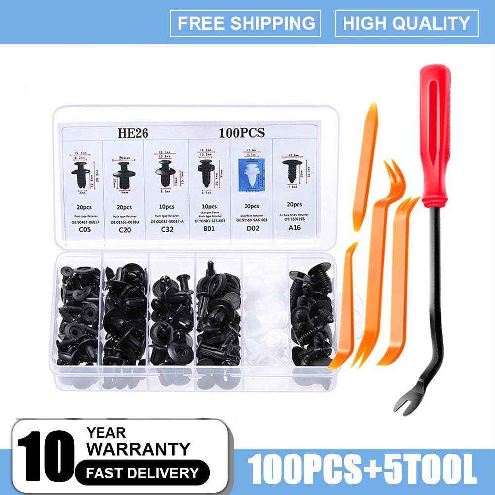 6 Size Clip Trim Car Push Pin Rivet Bumper Door Panel Retainer Assortment 100pcs