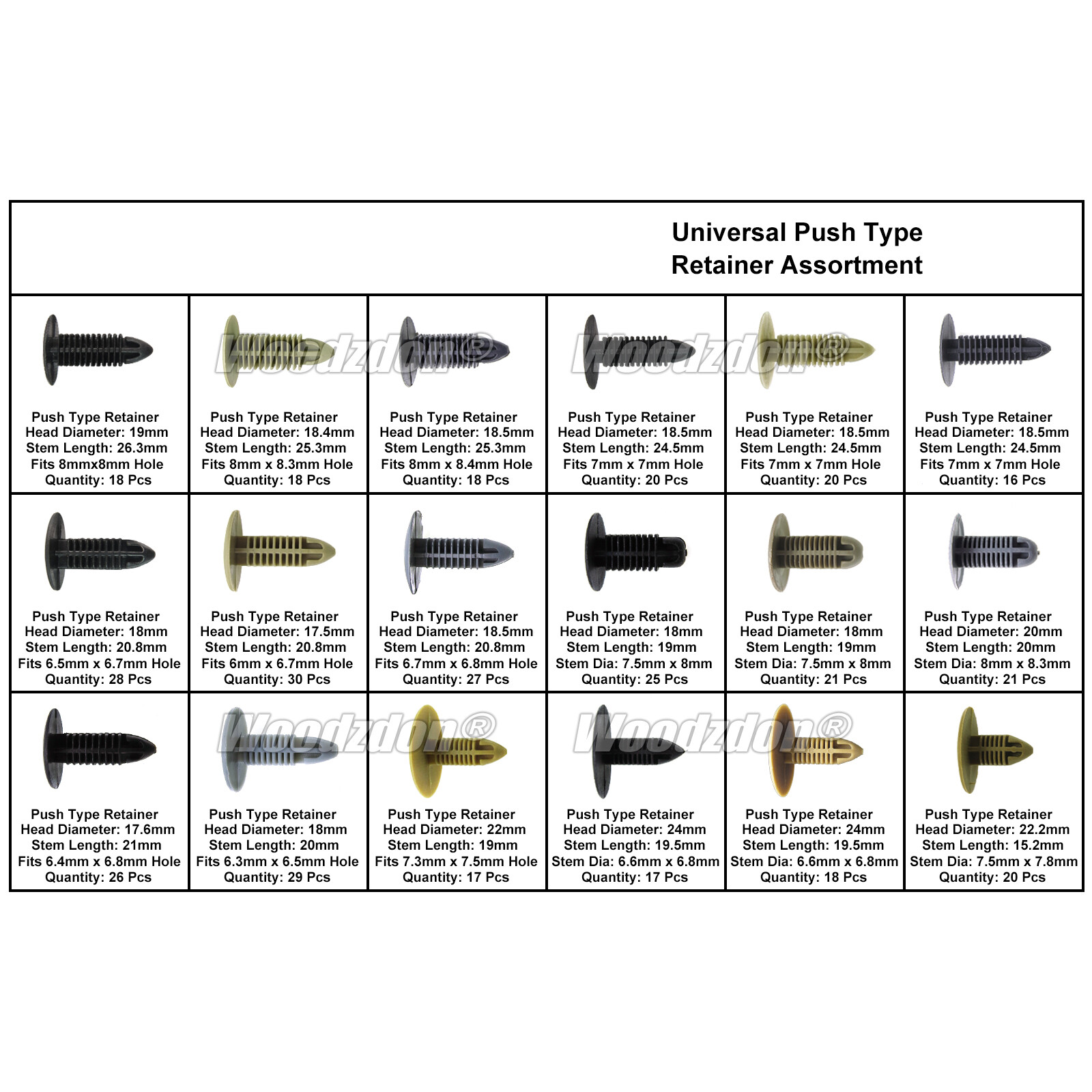 389 Clip Auto Body Push In Fasteners Fir Tree Type Retainer Assortment Universal