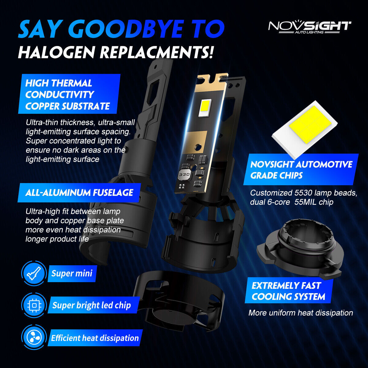 NOVSIGHT LED Headlight Bulbs Conversion Kit 9005 9006 High Low Beam Bright White