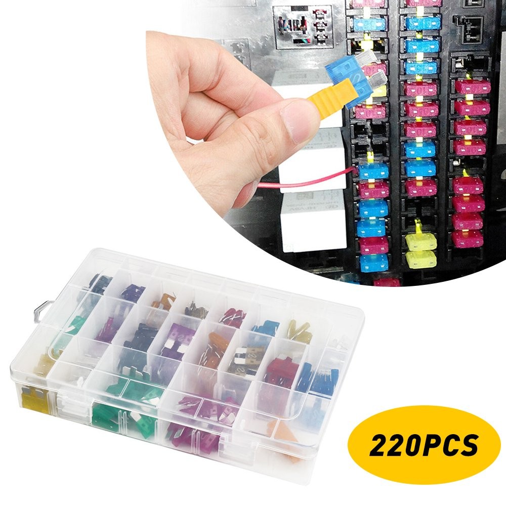 220PCS Car Fuse Kit Fuses Assortment Kit(2A/3A/5A/7.5A/10A/15A/20A/25A/30A/35A)