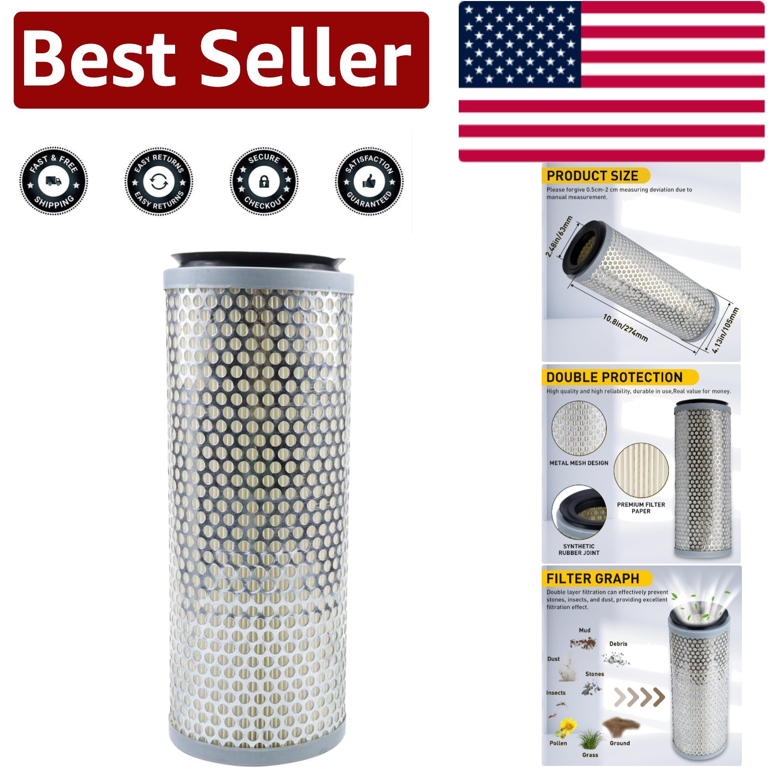 7081308 Air Filter Fit for Polaris Ranger 700 500 400 Models 2006-2014