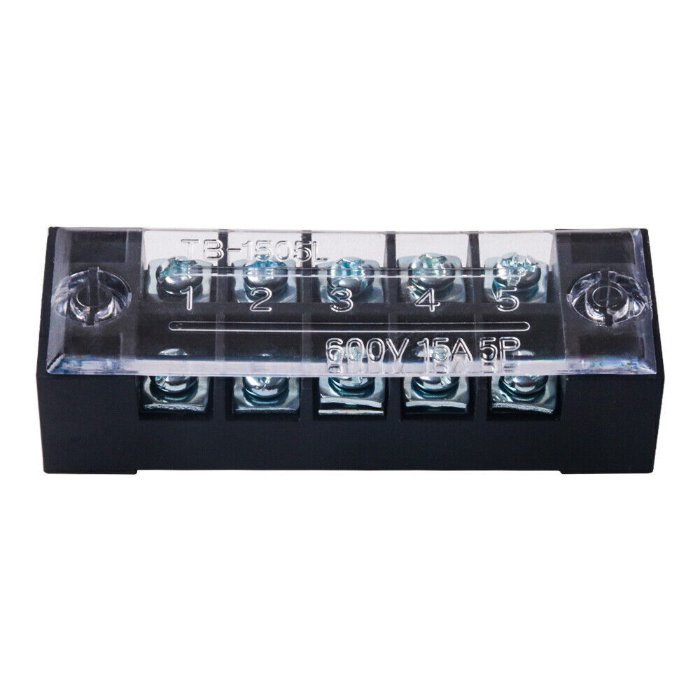 15A Dual Row 5 Position Screw Terminal Electric Barrier Strip Block 600V 5 Sets