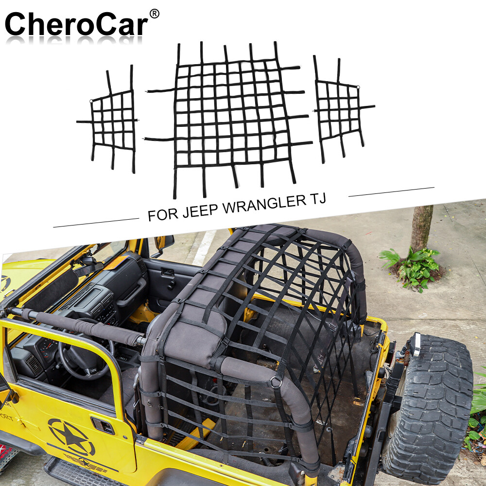 Mesh Roof Restraint Protective Cargo Trunk Net Pet Barrier for Jeep Wrangler TJ