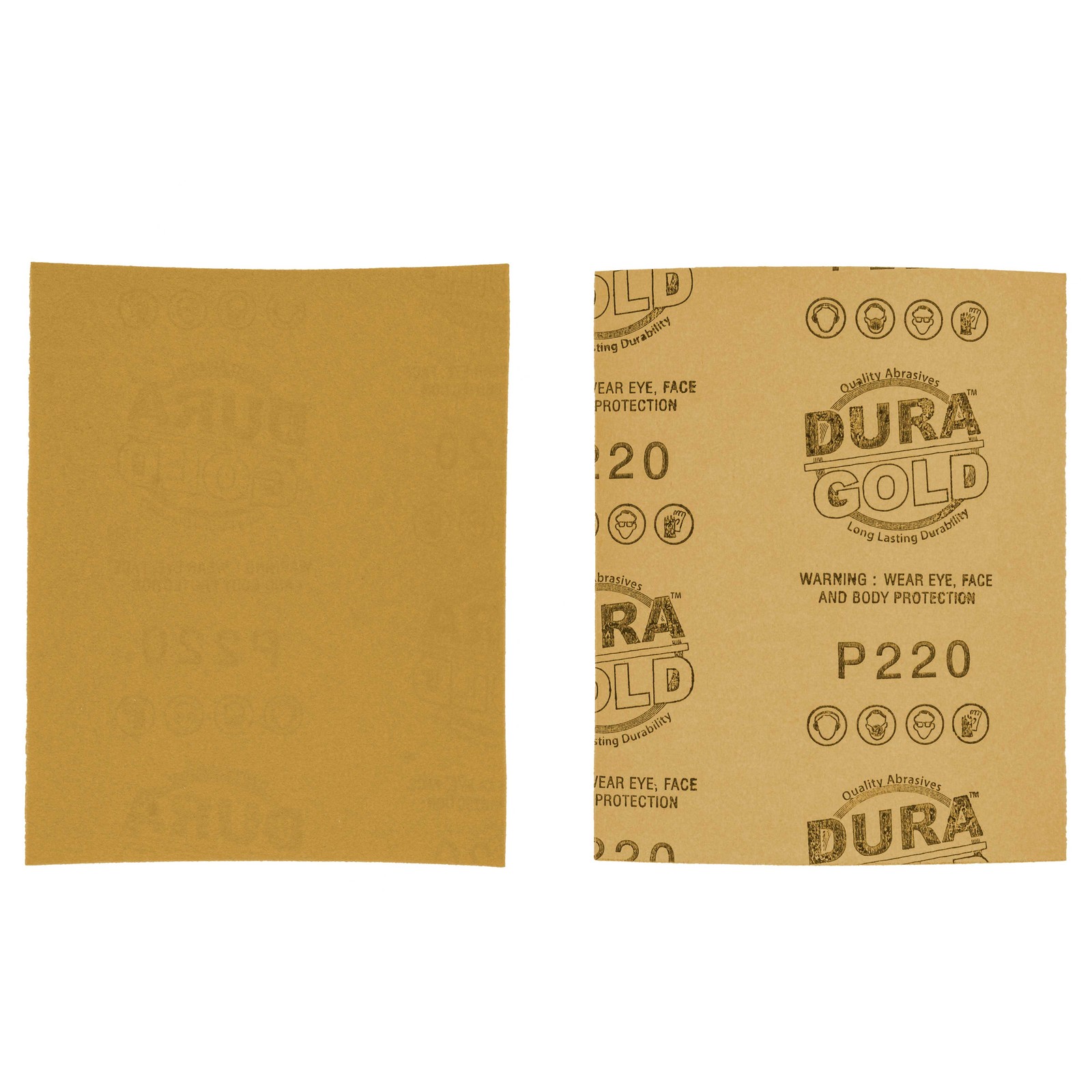 Dura-Gold 220 Grit Gold – 1/4 Sheet Plain Backing Sandpaper 5.5″ x 4.5″ – 400pk