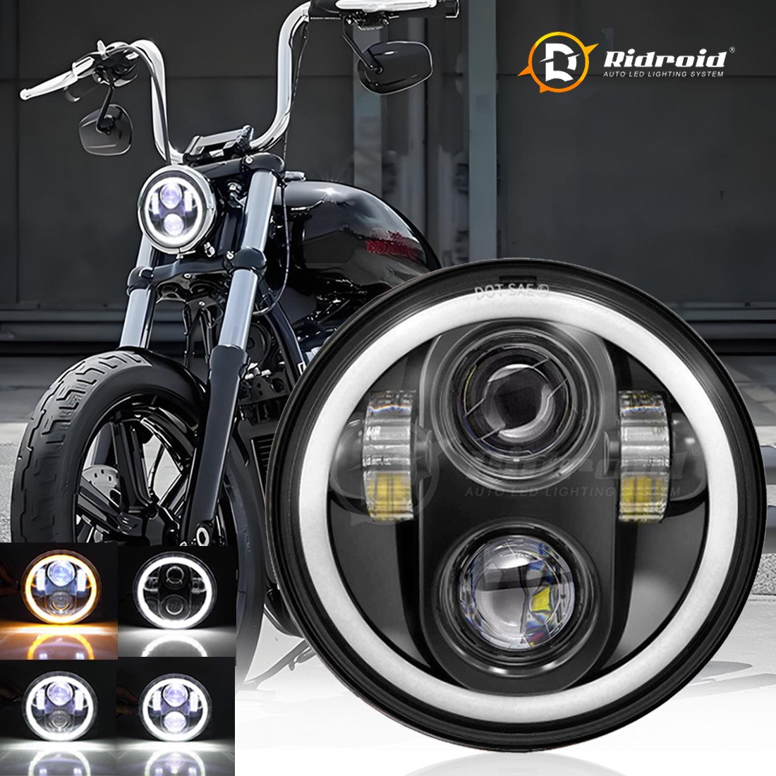Black 5-3/4″ 5.75″ inch Round LED Headlight Hi-Lo Beam For Harley Motorcycle