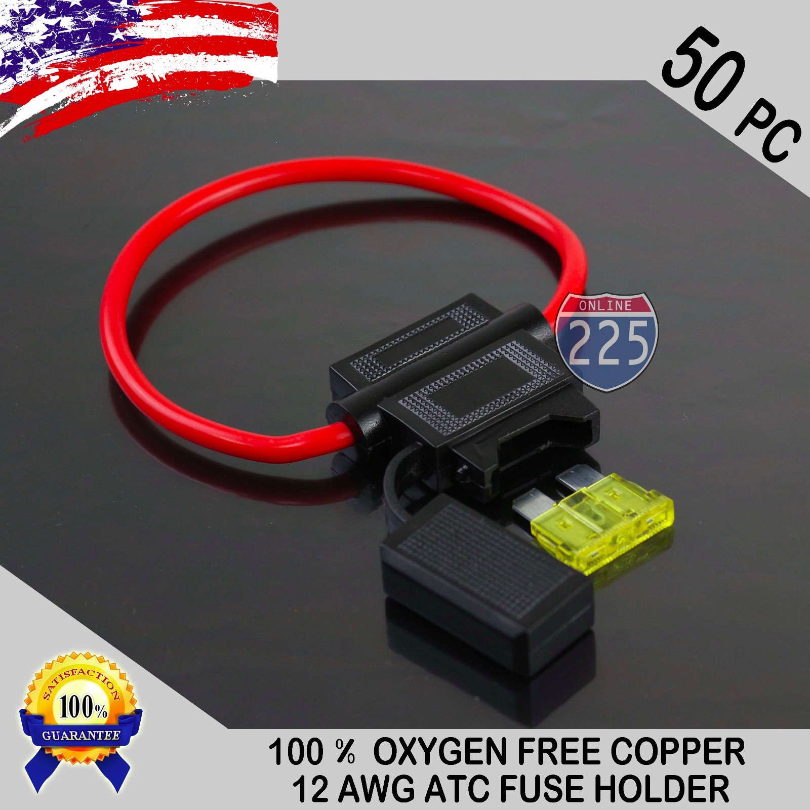 50 Pack 12 Gauge ATC In-Line Blade Fuse Holder 100% OFC Copper Wire + 1A – 40A