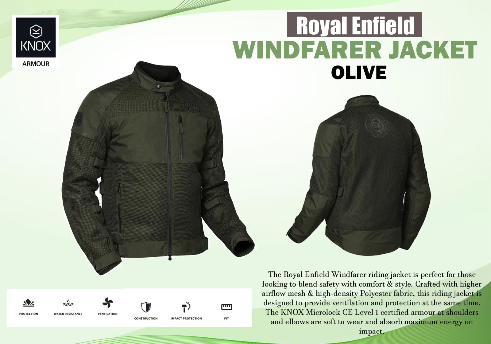 ROYAL ENFIELD “WINDFARER JACKET-OLIVE” M, L, XL