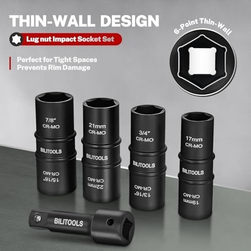 Lug Nut Socket Set 1/2″ Drive Non-Marring Impact Flip Thin Wall Metric & SAE 17-