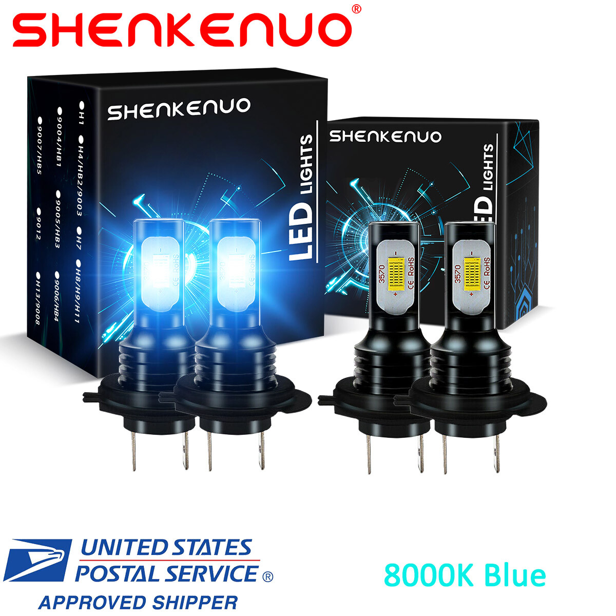 4X 8000K Blue H7+H7 LED Headlight Bulbs High Low Beam Combo Kits Super Bright