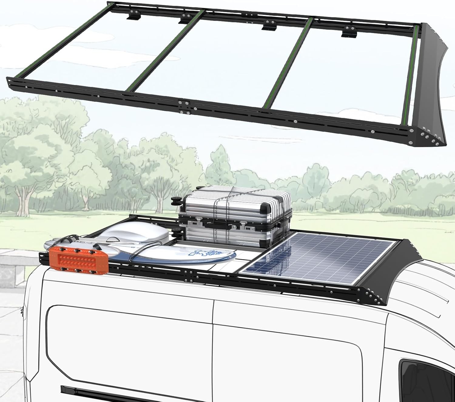 Adjustable Camper Van Roof Rack Fit Ford Transit 148WB Low Mid High Roof T-Slot
