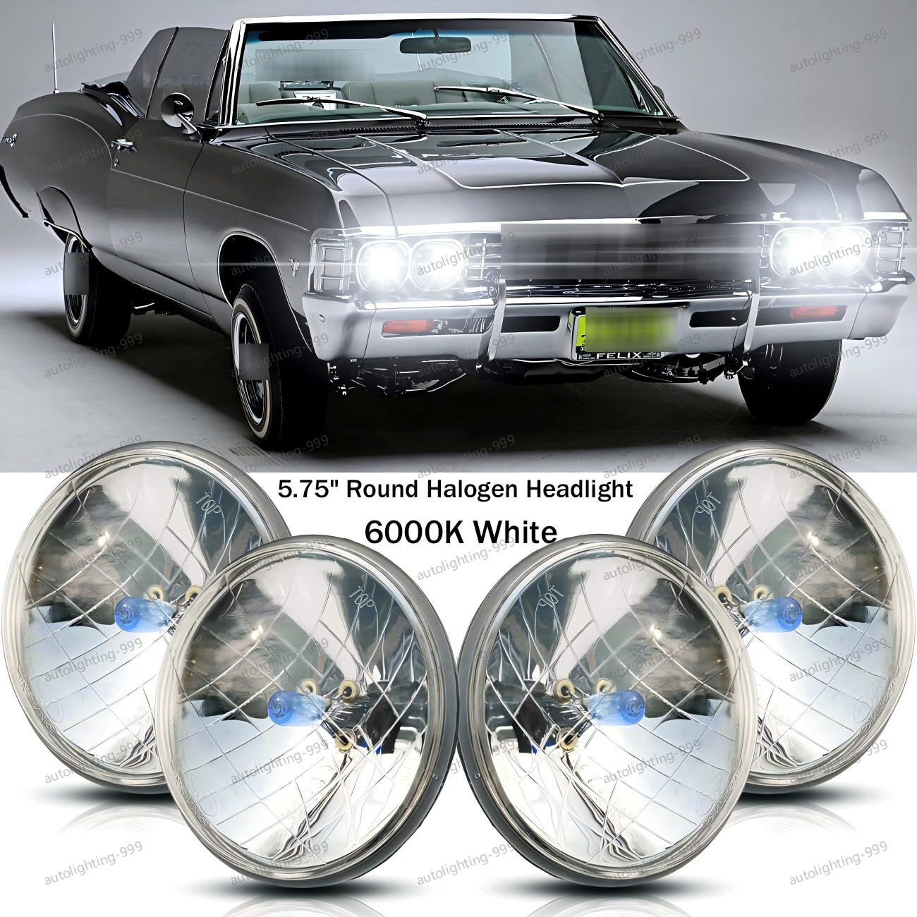 For Chevy Impala El Camino 5.75″ 5-3/4″ Headlights Hi/Lo Sealed Beam 4PCS