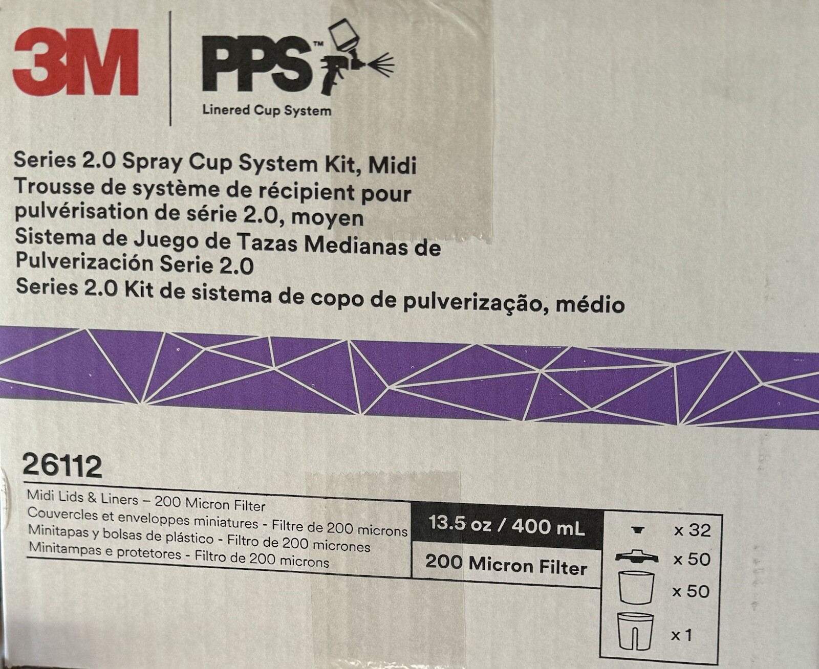 3M 26112 PPS Series 2.0 Spray Gun Cup, Lids and Liners Kit, Midi, 13.5 oz.