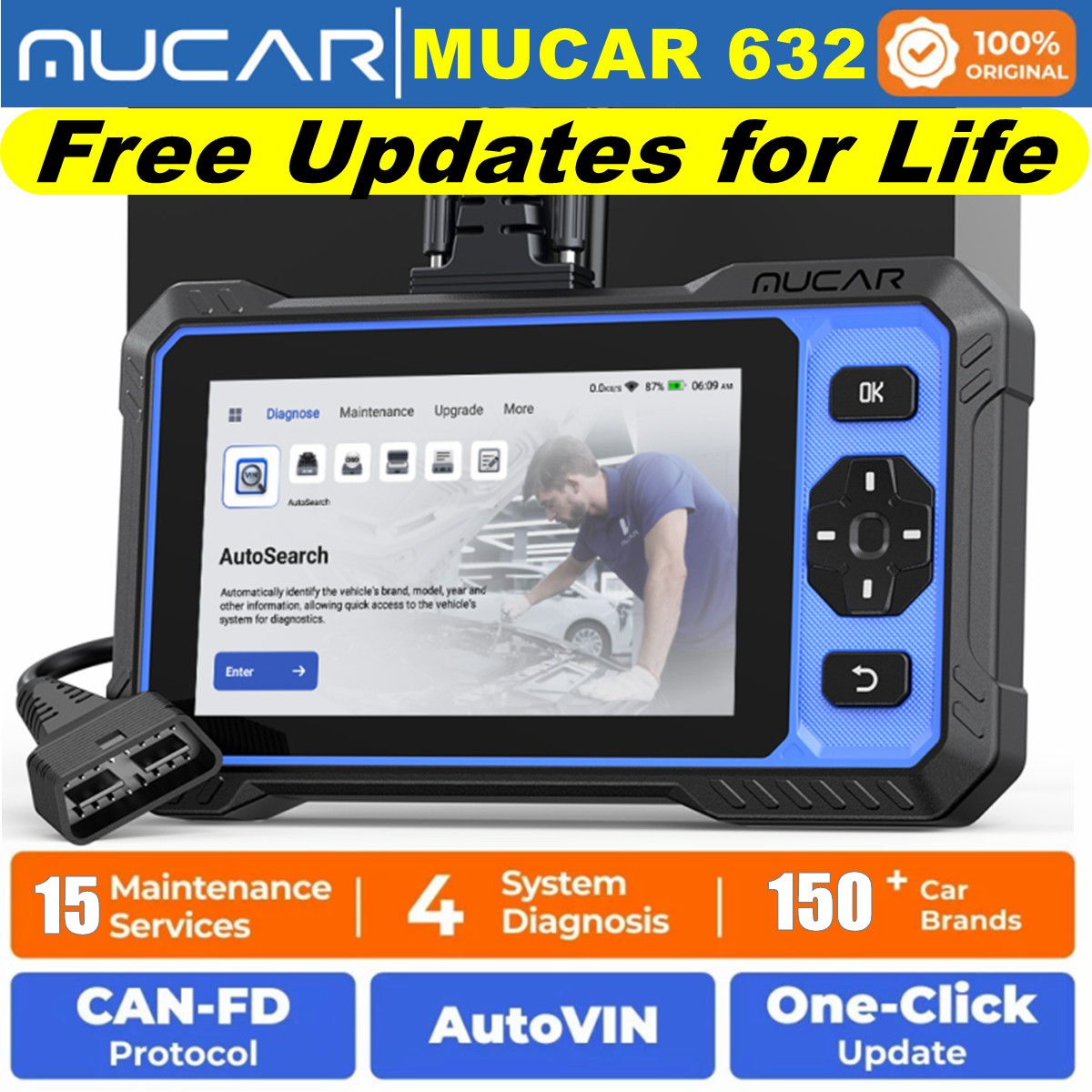 🔥2025 MUCAR 632 Auto OBD2 Scanner Engine ABS SRS SAS AT EPB AI Diagnostic Tool