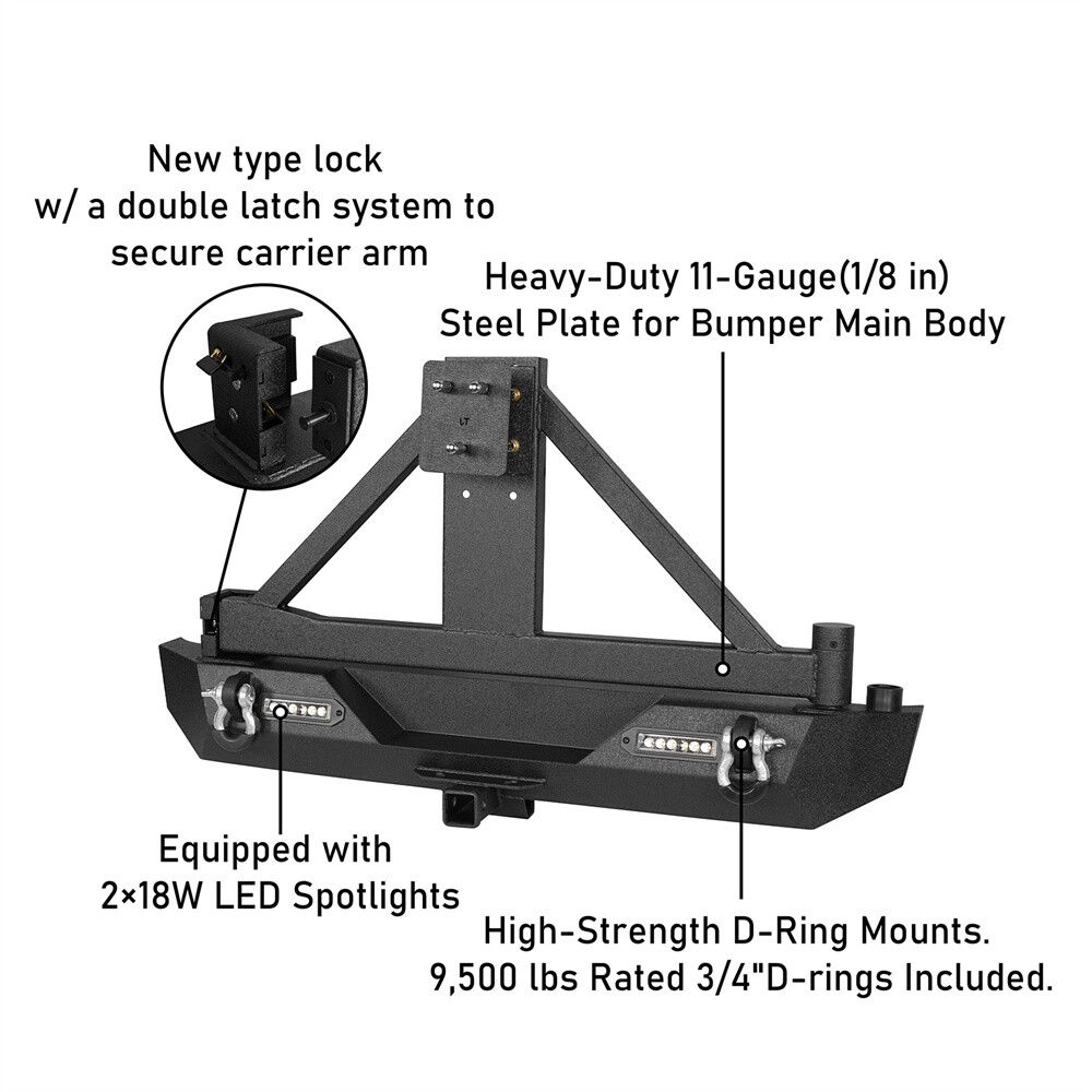 Rear Bumper w/ Tire Carrier & 2″ Hitch Receiver For 1997-2006 Jeep Wrangler TJ