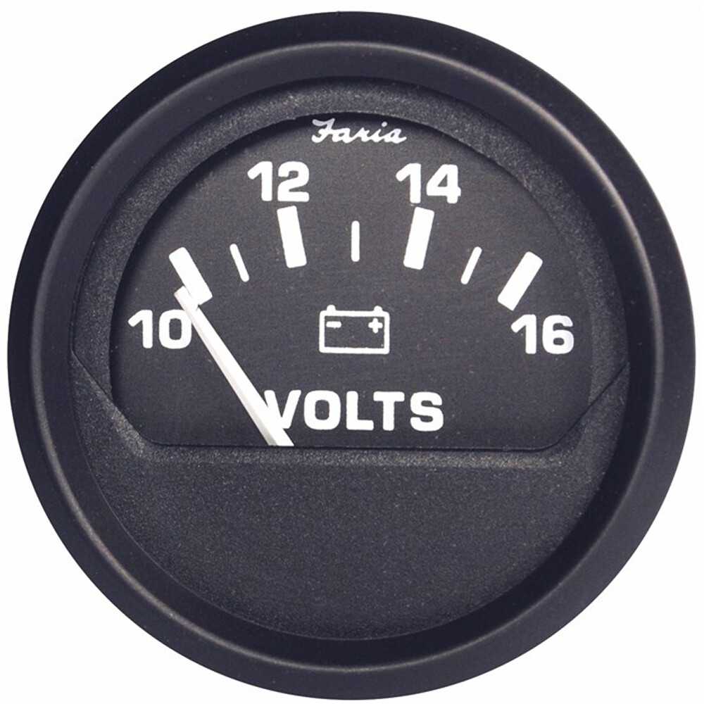 Faria Beede Euro Black Voltmeter – 2″ 10-16 Vdc