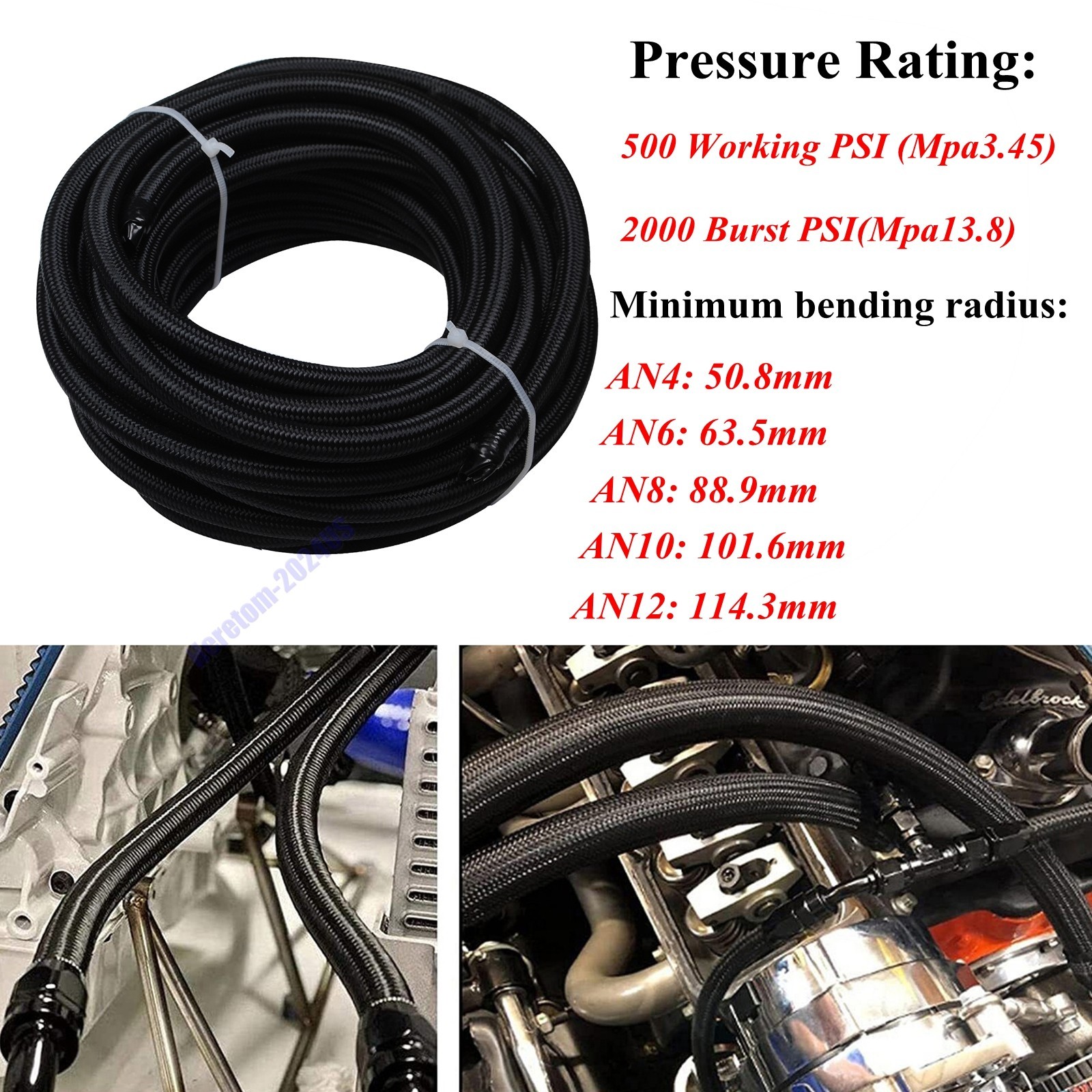 4AN 6AN 8AN 10AN 12AN Fuel Line Kit Nylon Braided Hose Pipe CPE 10/20/30FT Black